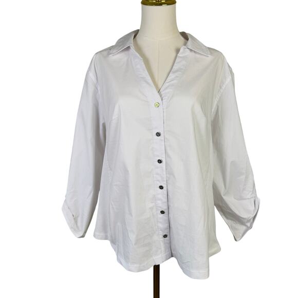 Adrienne Vittadini Button Up 3 4 Sleeve V Neck Shirt US Women's XL - Picture 1 of 8